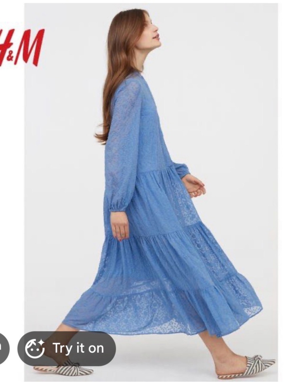 H&M Light Blue Tiered Lace Maxi Dress
